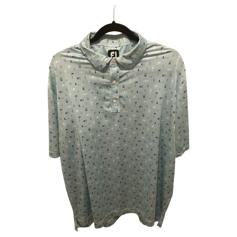 Footjoy Polo Shirt Mens XL Drinks Flags All Over Print Performance Stretch FJ